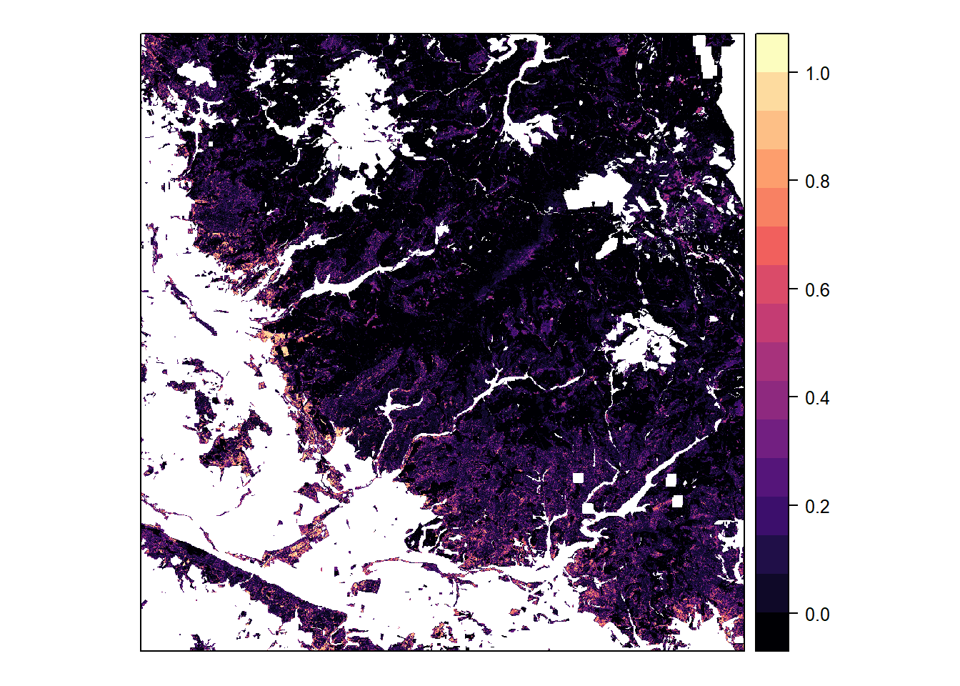 Classification probabilities for oak, based on 6-class model