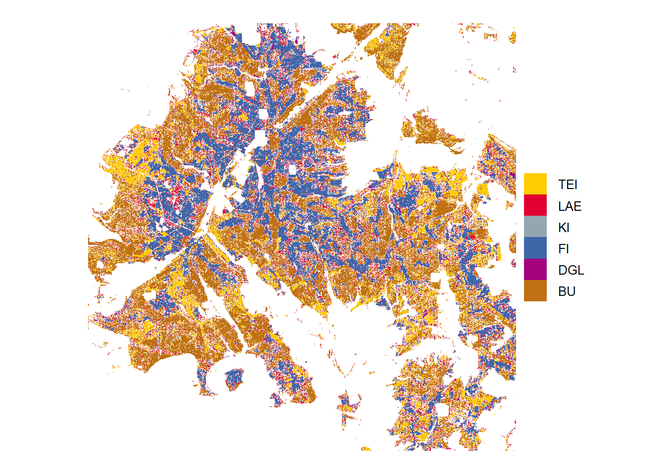 Tree species predictions with high probabilities (above threshold)